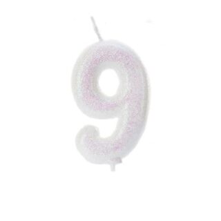 CLEARANCE - Age 9 Glitter Numeral Moulded Pick Candle Iridescent - AHC01/9