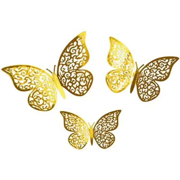 3D Adhesive Butterflies x 12 Gold - 028330