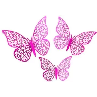 3D Adhesive Butterflies x 12 Fuchsia Pink - 028361