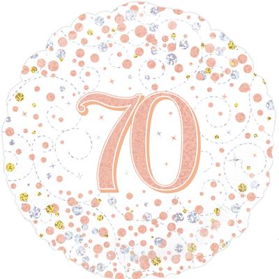 Oaktree 18" 70th Sparkling Fizz Birthday White & Rose Gold Holographic - 227161 *
