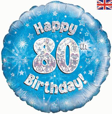 Oaktree 18" Happy 80th Birthday Blue Holographic *