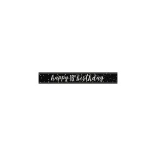 Unique - Black Glitz Happy 16th Birthday Holographic - 82259