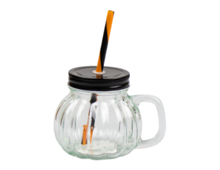 Pumpkin Glass Jar with Straw 350ml