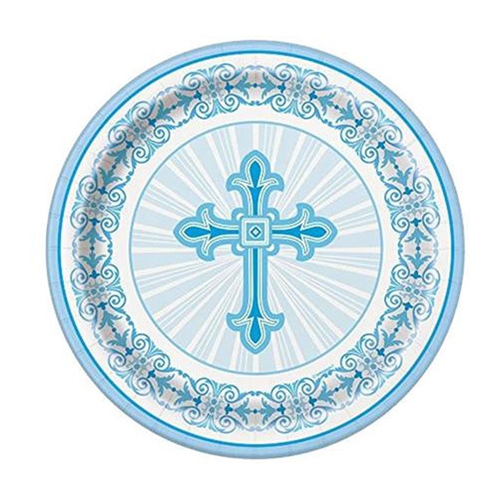 Unique - Radiant Blue Cross Paper Plates - 9" - 8ct - 43825