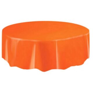 Round Orange Plastic Tablecloth, 84