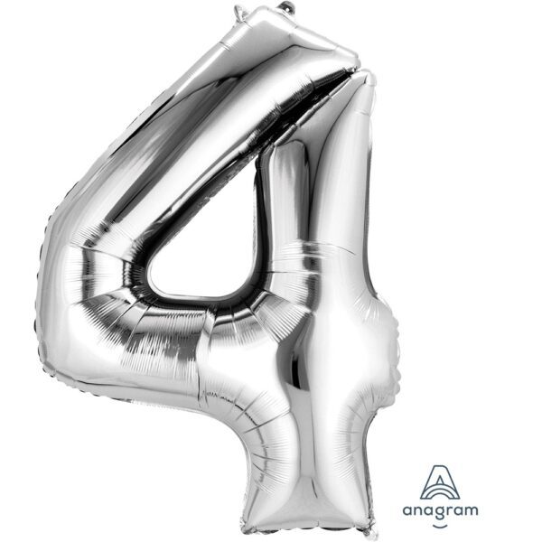 Anagram - Number 4 Silver SuperShape Foil Balloons - 34" - 2798401