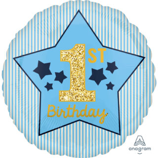 Anagram 1st Birthday Boy Blue & Gold Standard Foil Balloons S40