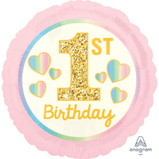 Anagram 1st Birthday Girl Pink & Gold Standard Foil Balloons S40