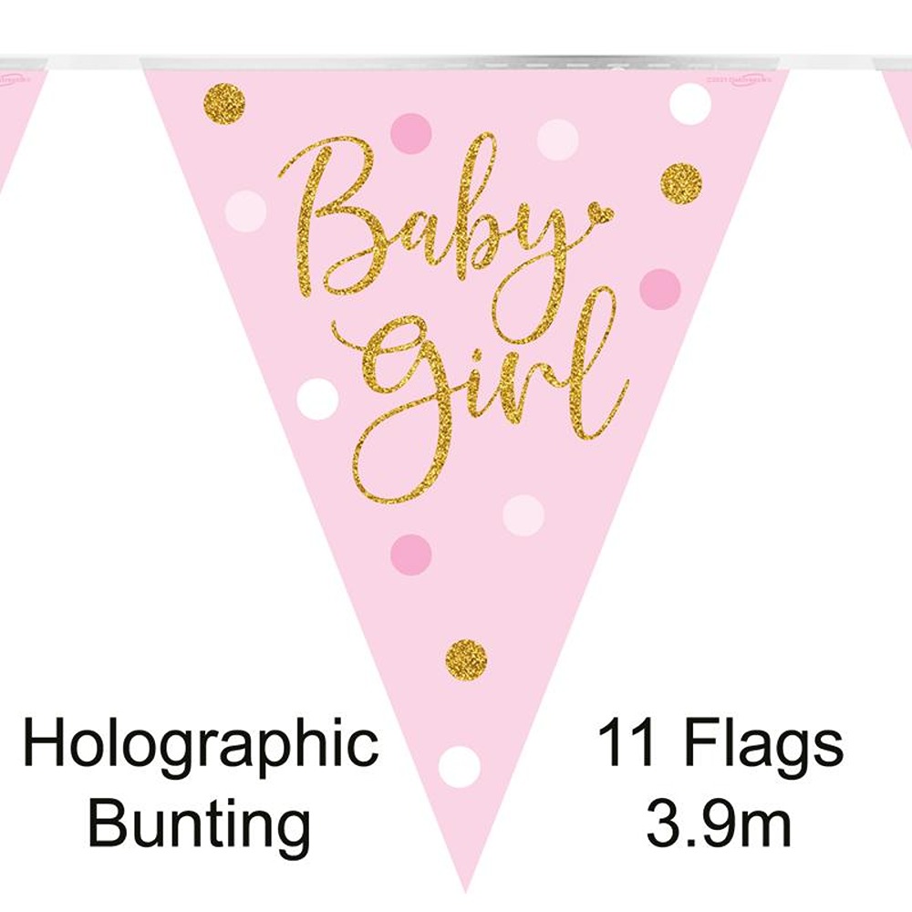 Oaktree - Party Bunting Sparkling Baby Girl Dots Holographic 11 flags 3.9m - 632509*