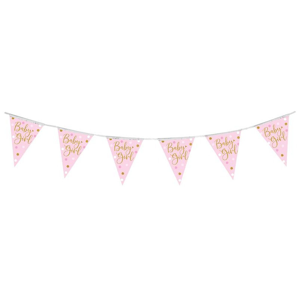 Oaktree - Party Bunting Sparkling Baby Girl Dots Holographic 11 flags 3.9m - 632509* - Image 2
