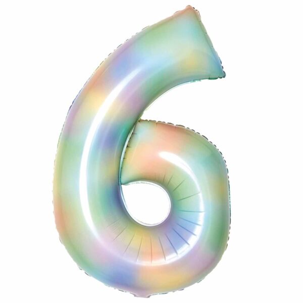Amscan - Large Number 6 Pastel Rainbow Foil Balloons - 34" - 9913139