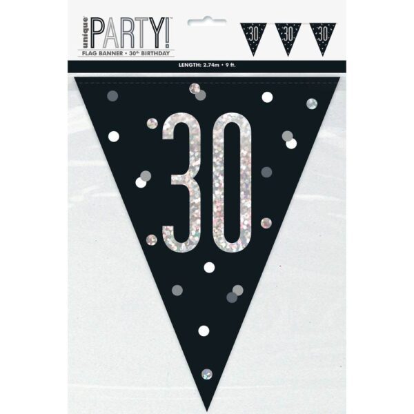 1 9ft Glitz Black & Silver Prismatic Plastic Flag Banner 30  - 81952