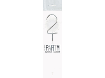 Birthday Silver Glitz Number 2 Sparkler 7" *