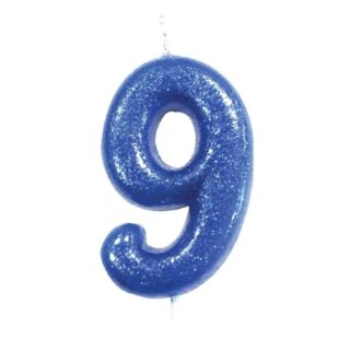 Creative Party  - Age 9 Glitter Numeral Moulded Pick Candle Blue - AHC30/9
