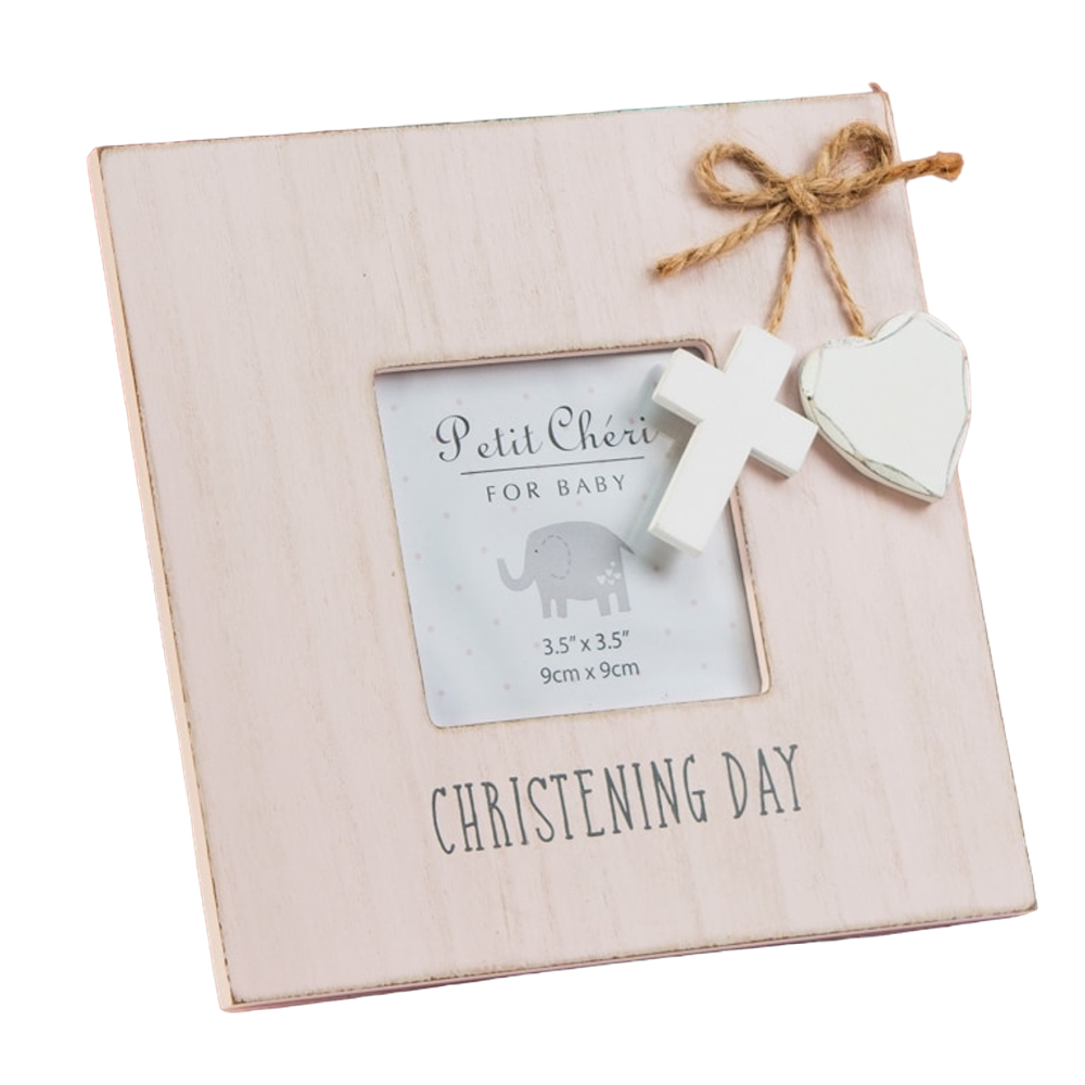 Widdop - Petit Chéri' Pink Frame Heart Christening - 3.5" x 3.5