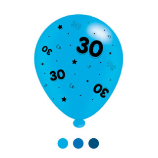Age 30 Blue Mix Latex Balloons x 6 pks of 8 balloons