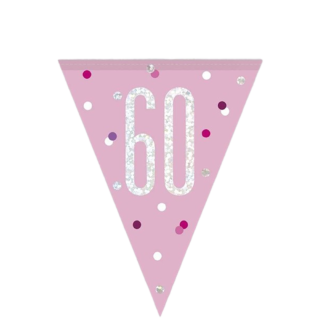 Unique - Glitz Pink 60th Flag Banner Bunting - 9ft - 83455