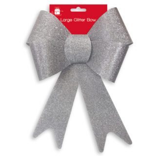 LARGE GLITTER GIFT BOW SILVER