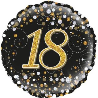 Oaktree 18" 18th Sparkling Fizz Birthday Black & Gold Holographic*
