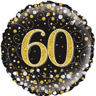 Oaktree 18" 60th Sparkling Fizz Birthday Black & Gold Holographic*
