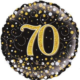 Oaktree 18" 70th Sparkling Fizz Birthday Black & Gold Holographic - 227307 *