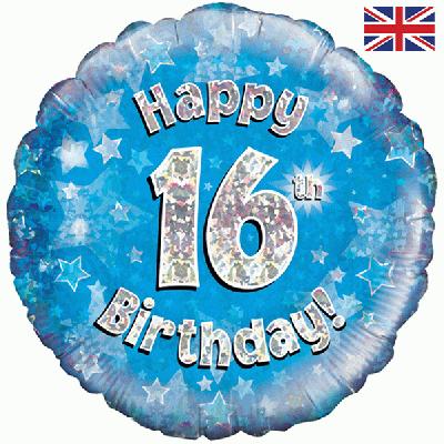 Oaktree 18" Happy 16th Birthday Blue Holographic*