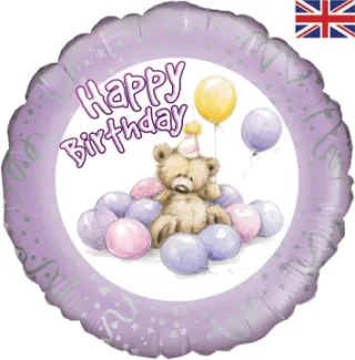 Oaktree 18inch Cute Bear Happy Birthday Lilac - 228434