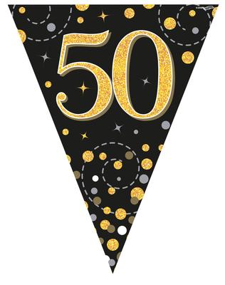 Party Bunting Sparkling Fizz 50 Black & Gold Holographic 11 flags 3.9m