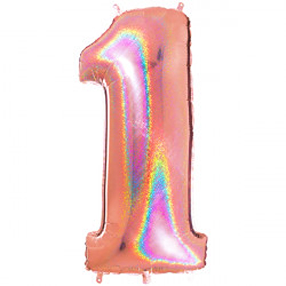 Grabo 40" Glitter Holographic Rose Gold Number 1 Pkt - 831GHRG-P