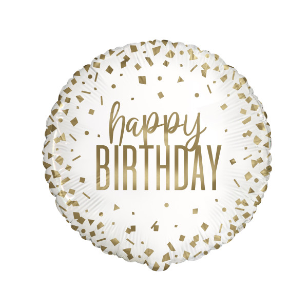 Unique - Confetti Gold Birthday Round Foil Balloon 18", Package - 78447