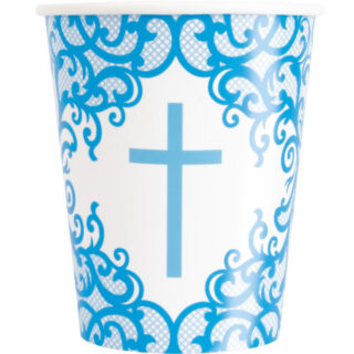 Fancy Blue Cross 9oz Paper Cups, 8ct