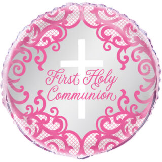 Unique Fancy Pink Cross First Holy Communion Foil Balloon 18