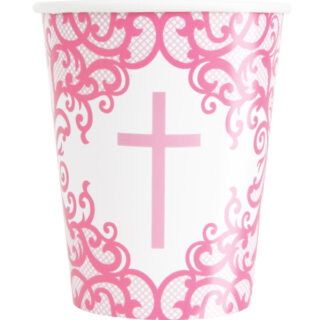 Fancy Pink Cross 9oz Paper Cups, 8ct