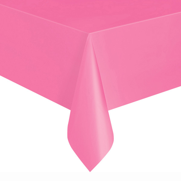 Hot Pink Solid Rectangular Plastic Table Cover, 54" x 108" - Short Fold