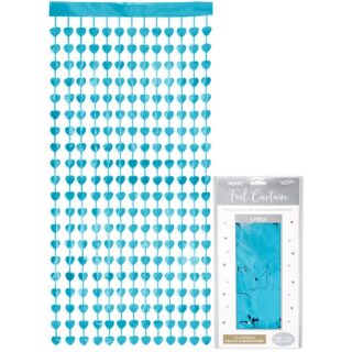Oaktree Heart Foil Door Curtain 0.90m x 2.50m Metallic Lt Blue