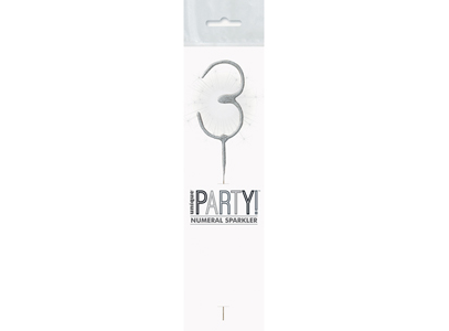 Birthday Silver Glitz Number 3 Sparkler 7" - 84103