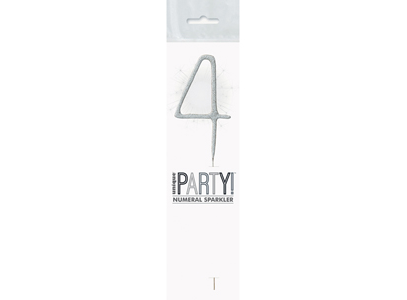 Birthday Silver Glitz Number 4 Sparkler 7"