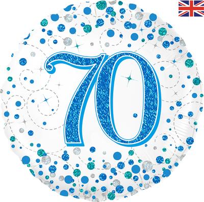 Oaktree 18" 70th Sparkling Fizz Birthday Blue Holographic *