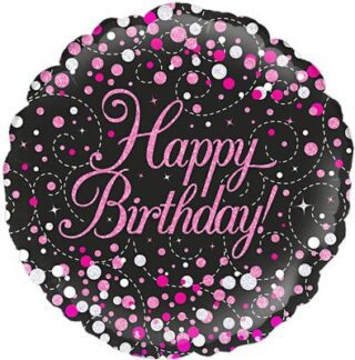 Oaktree 18" Sparkling Fizz Birthday Black & Pink Holographic