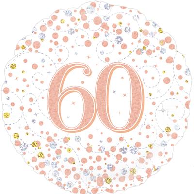 Oaktree 18" 60th Sparkling Fizz Birthday White & Rose Gold Holographic*