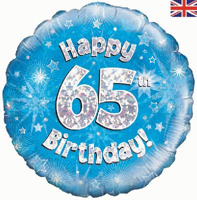 Oaktree 18" Happy 65th Birthday Blue Holographic