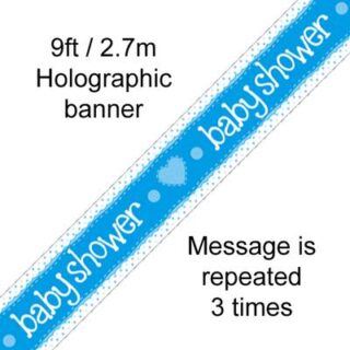9ft Banner Baby Shower Blue Holographic Dot
