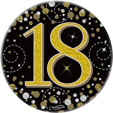 Oaktree 3" Badge 18th Birthday Sparkling Fizz Black Gold Holographic