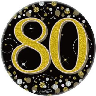Oaktree 3" Badge 80th Birthday Sparkling Fizz Black Gold Holographic