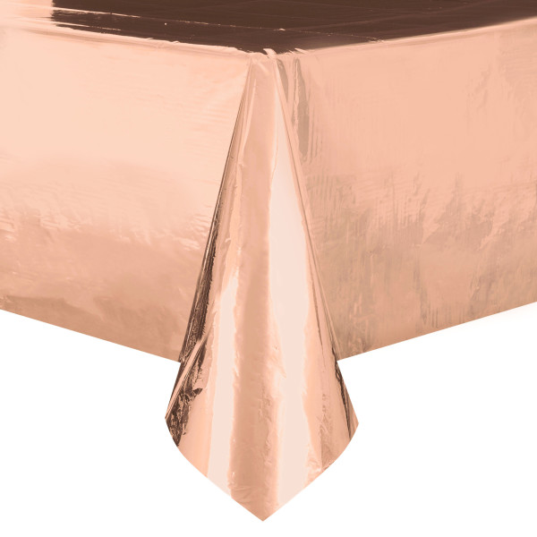 Rose Gold Foil Rectangular Plastic Table Cover, 54" x 108"