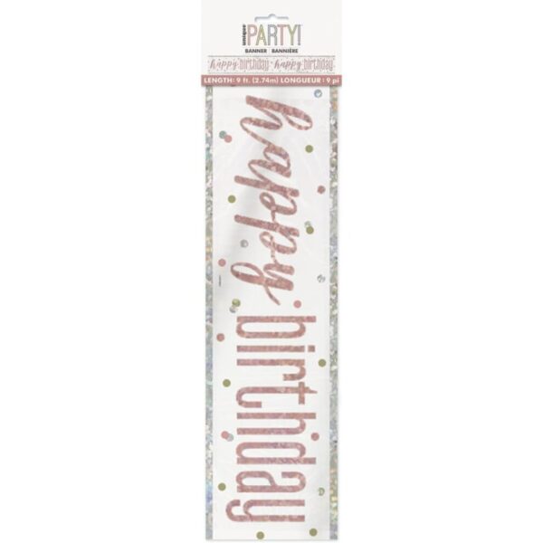 1 9ft Glitz Rose Gold Foil Banner "Happy Birthday"*