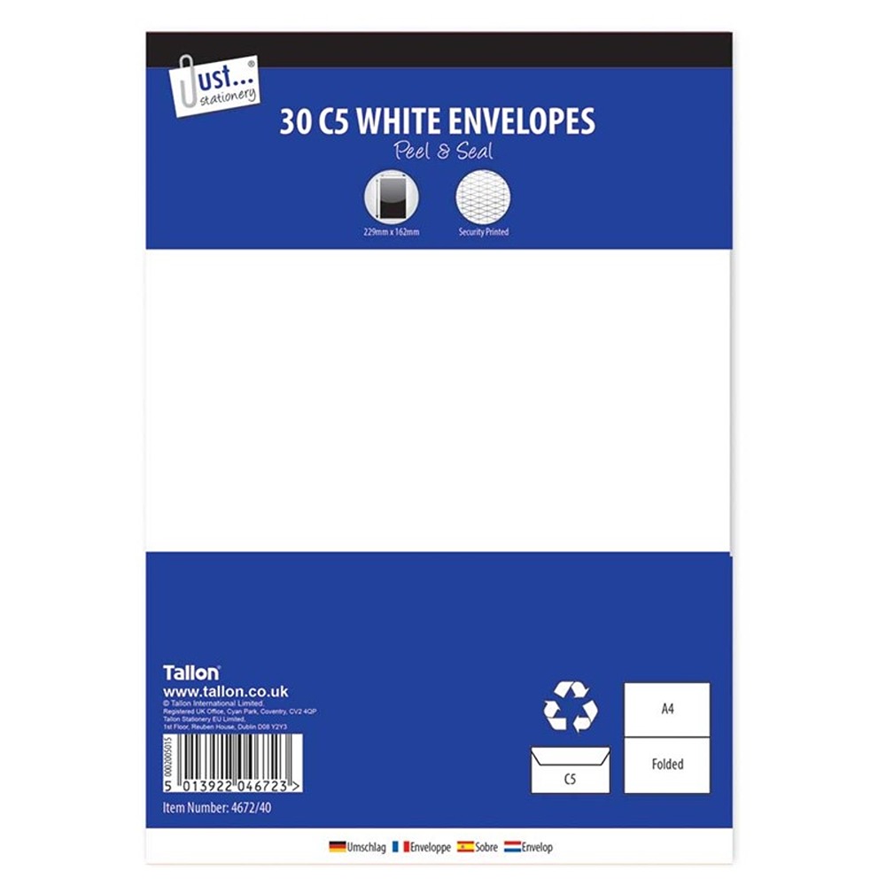 Envelopes 30 x C5 White,Peal & Seal,80gsm