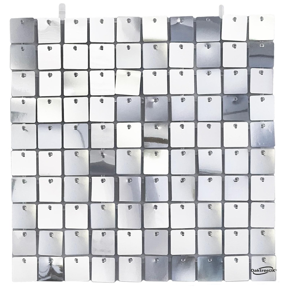 Oaktree - Sequin Shimmer Wall Panel 30cm x 30cm Metallic Silver - 100 Squares - 667150