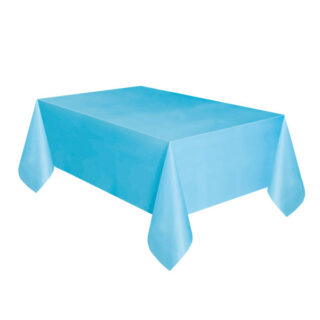 Powder Blue Solid Rectangular Plastic Table Cover, 54