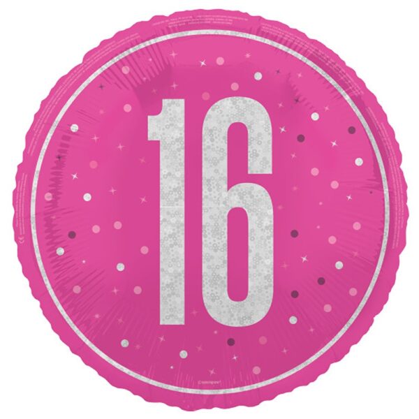 Unique - 18" GLITZ Pink 16 Prism Foil Balloon, Round - 82288